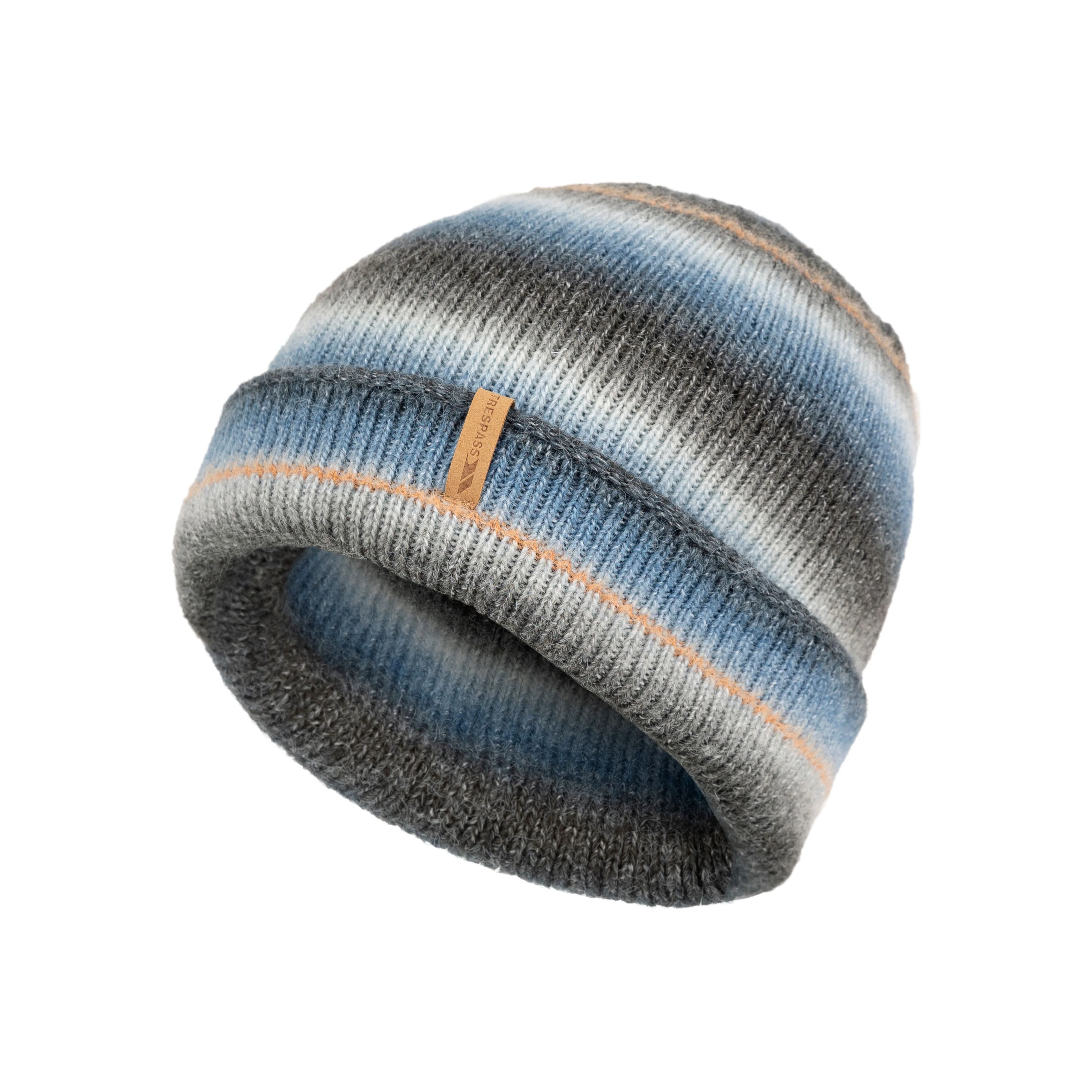 Chevron Adults Knitted Beanie Hat in Blue