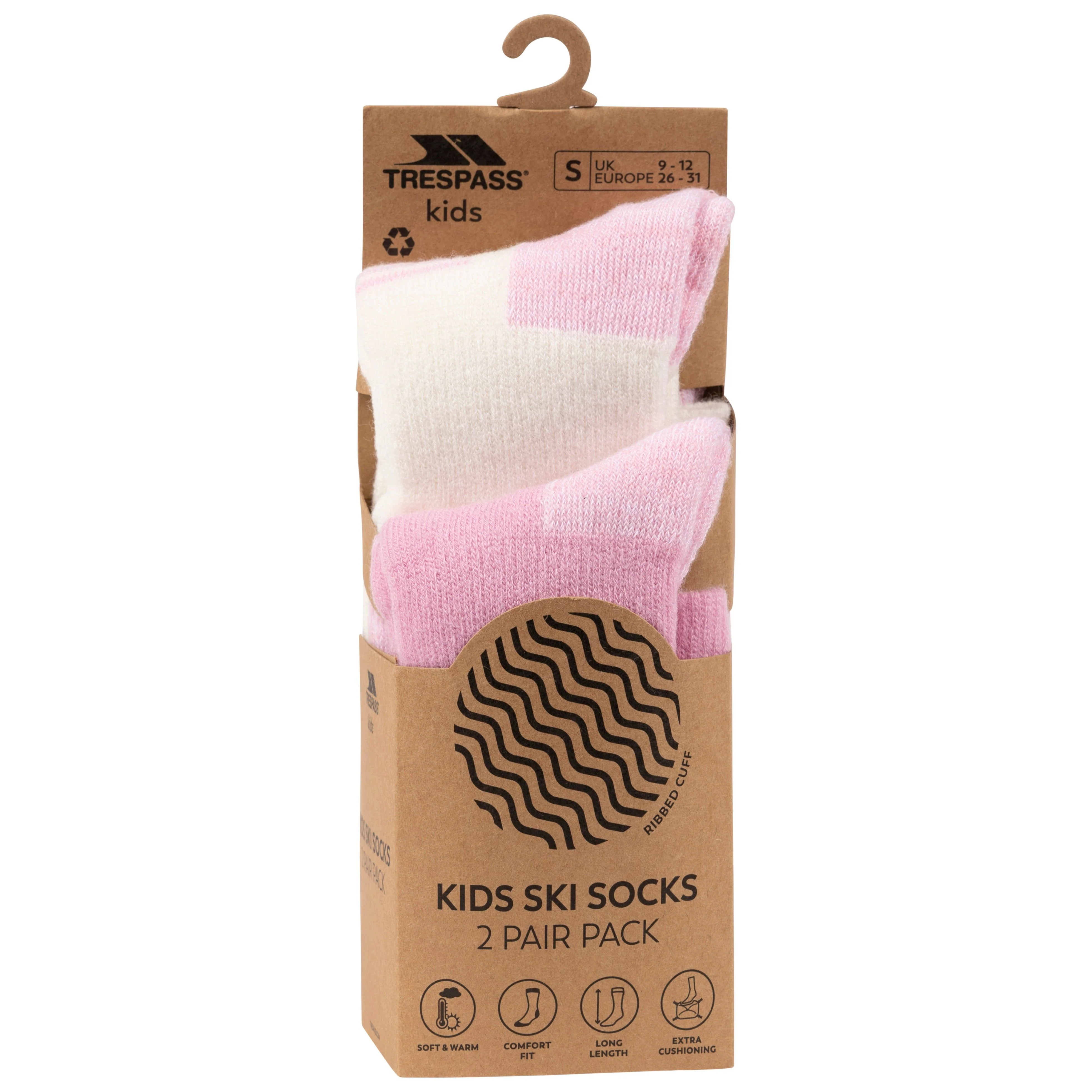 Convex Kids Unisex Ski Socks (2 Pair Pack) in Candy / Off White - Image 2