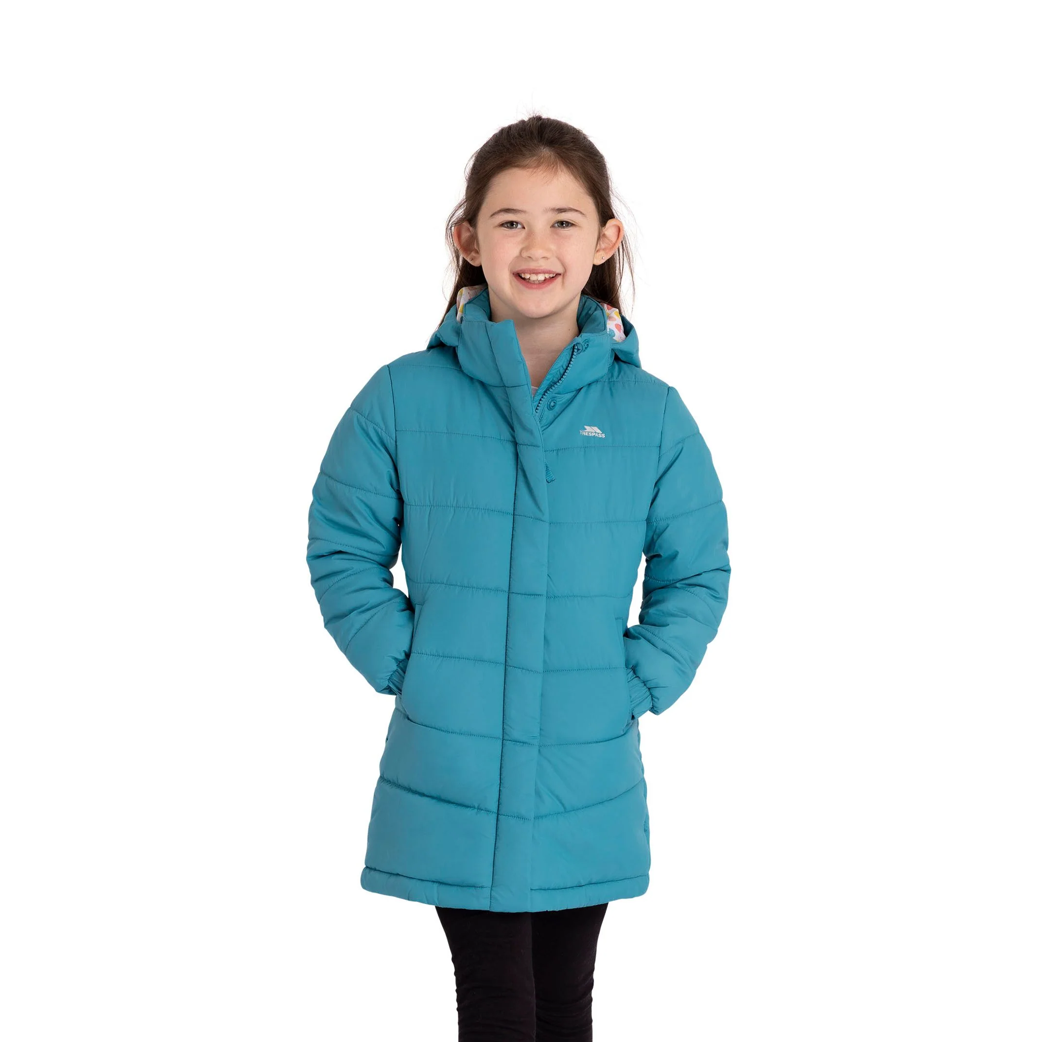 Ellster Girls' Water Resistant Longer Length Padded Jacket in Light Teal - Image 5