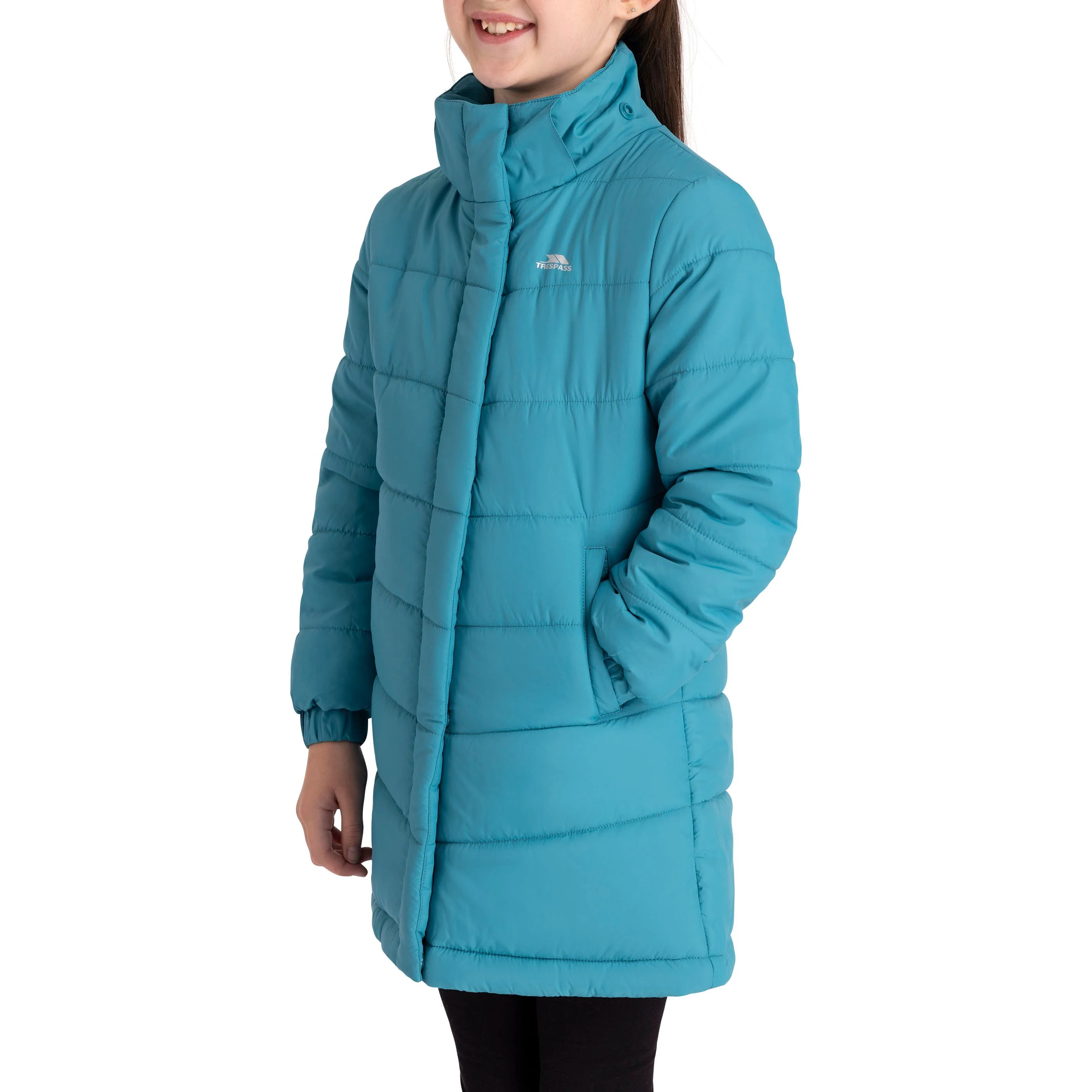 Ellster Girls' Water Resistant Longer Length Padded Jacket in Light Teal - Image 9