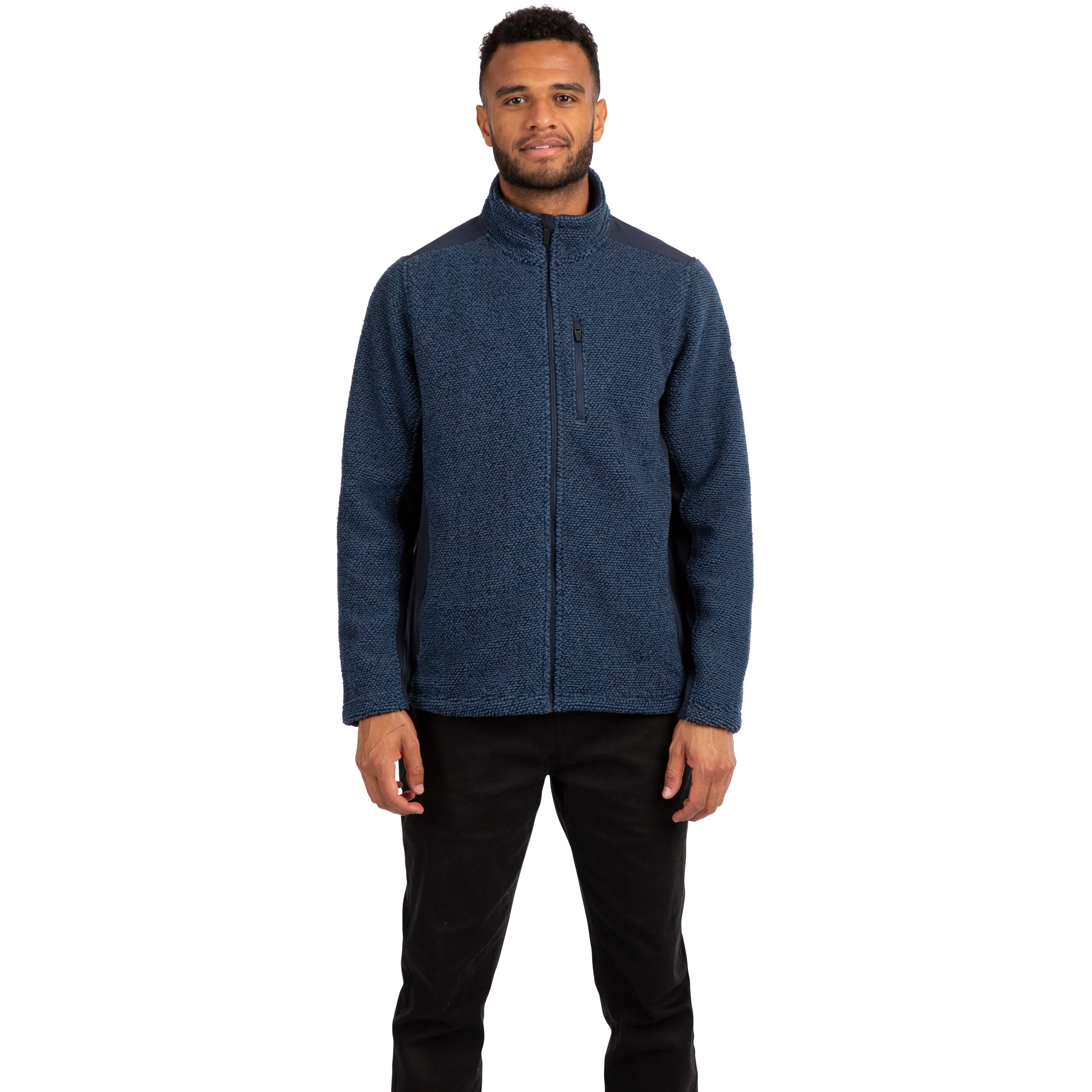 Faratino Men's Knitted Striped Full Zip Fleece in Smokey Blue