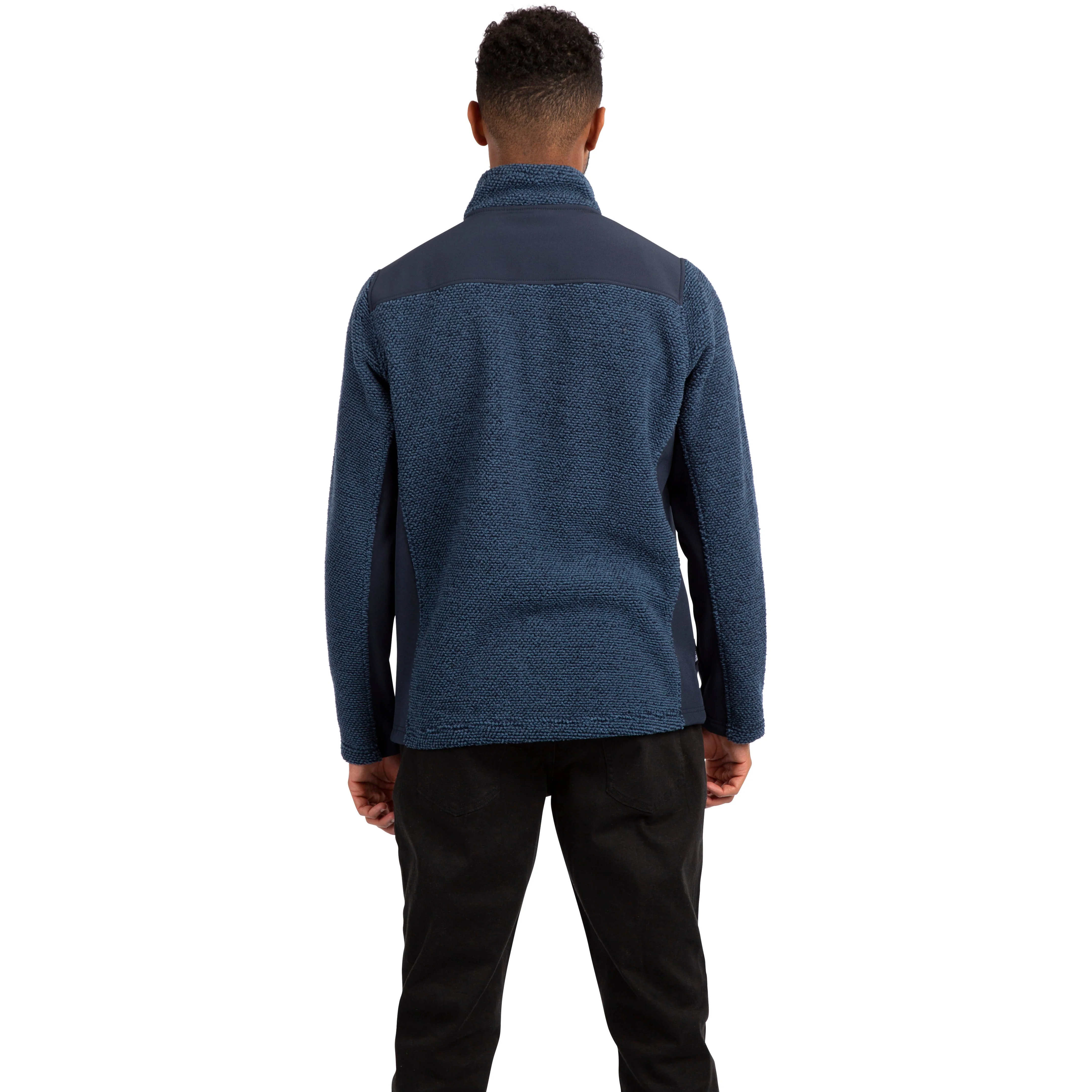 Faratino Men's Knitted Striped Full Zip Fleece in Smokey Blue - Image 3