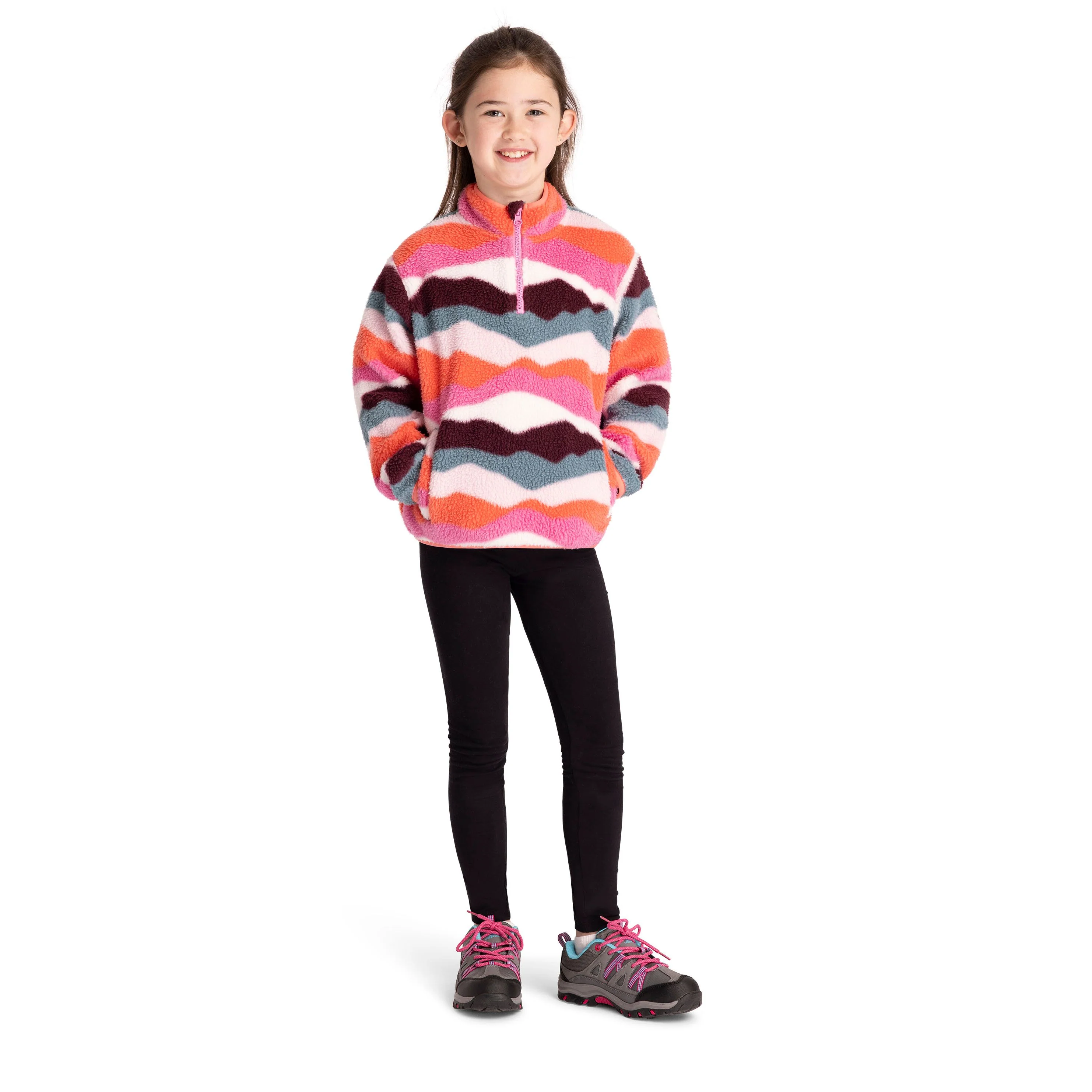 Ovie Kids Sherpa 1/2 Zip Fleece in Pink Mountain Print - Image 4