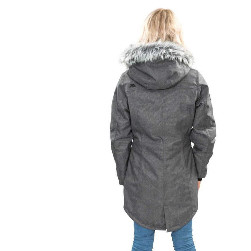 Thundery Women's Waterproof Padded Parka Jacket in Black, Silver & Grey - Image 6