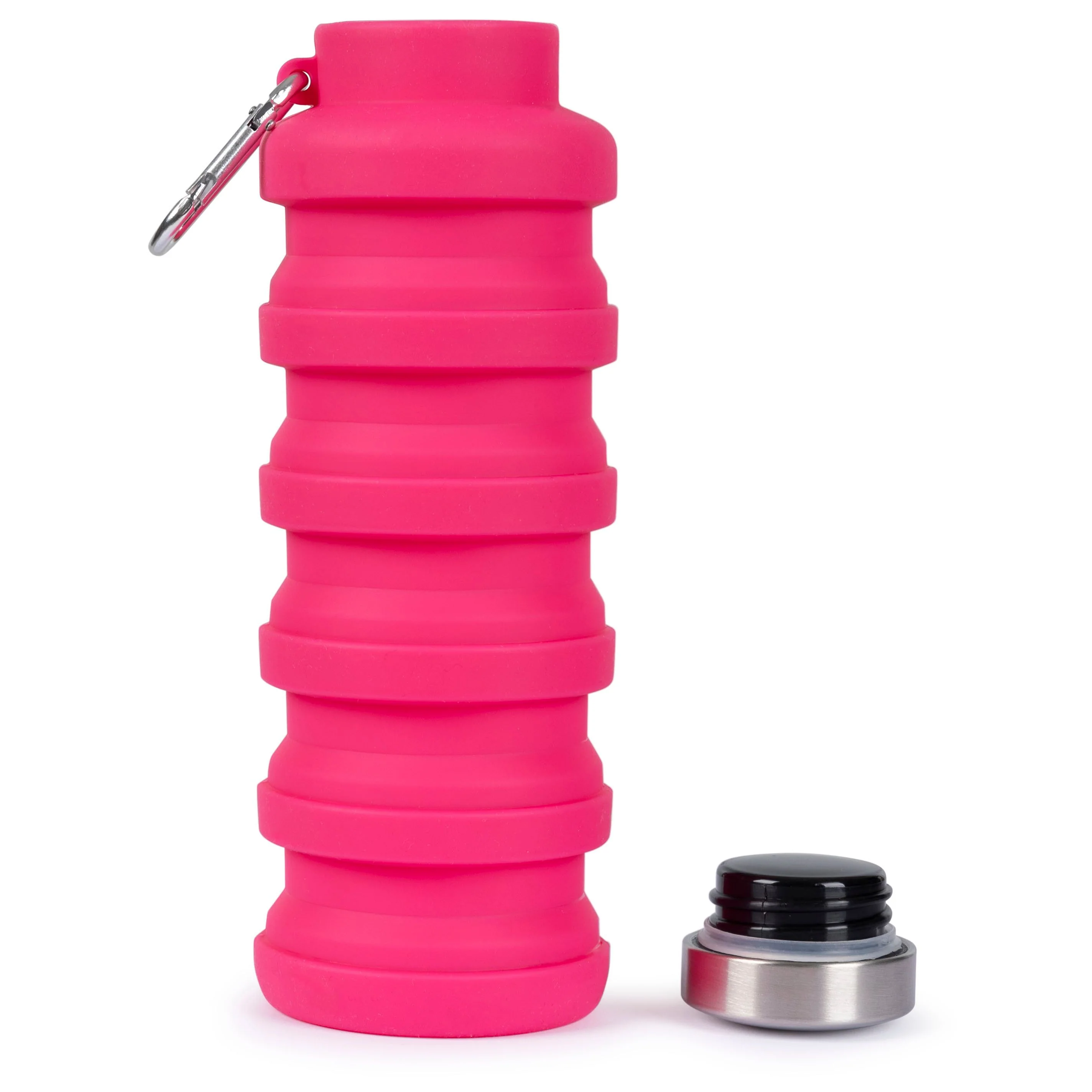 Vavo Folded Silicone Bottle With Carabineer 0.5L in Flamingo - Image 2