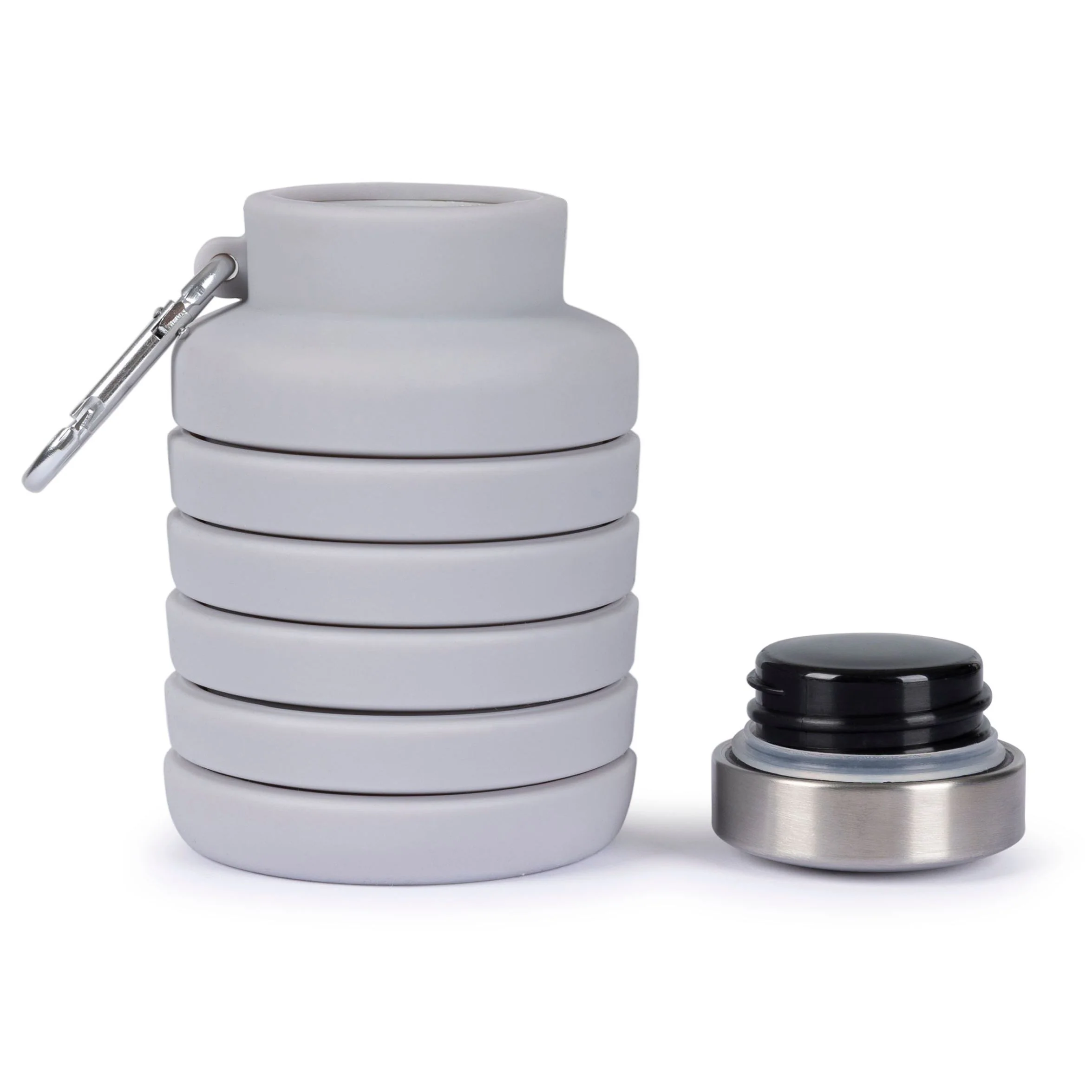 Vavo Folded Silicone Bottle With Carabineer 0.5L in Platinum - Image 3