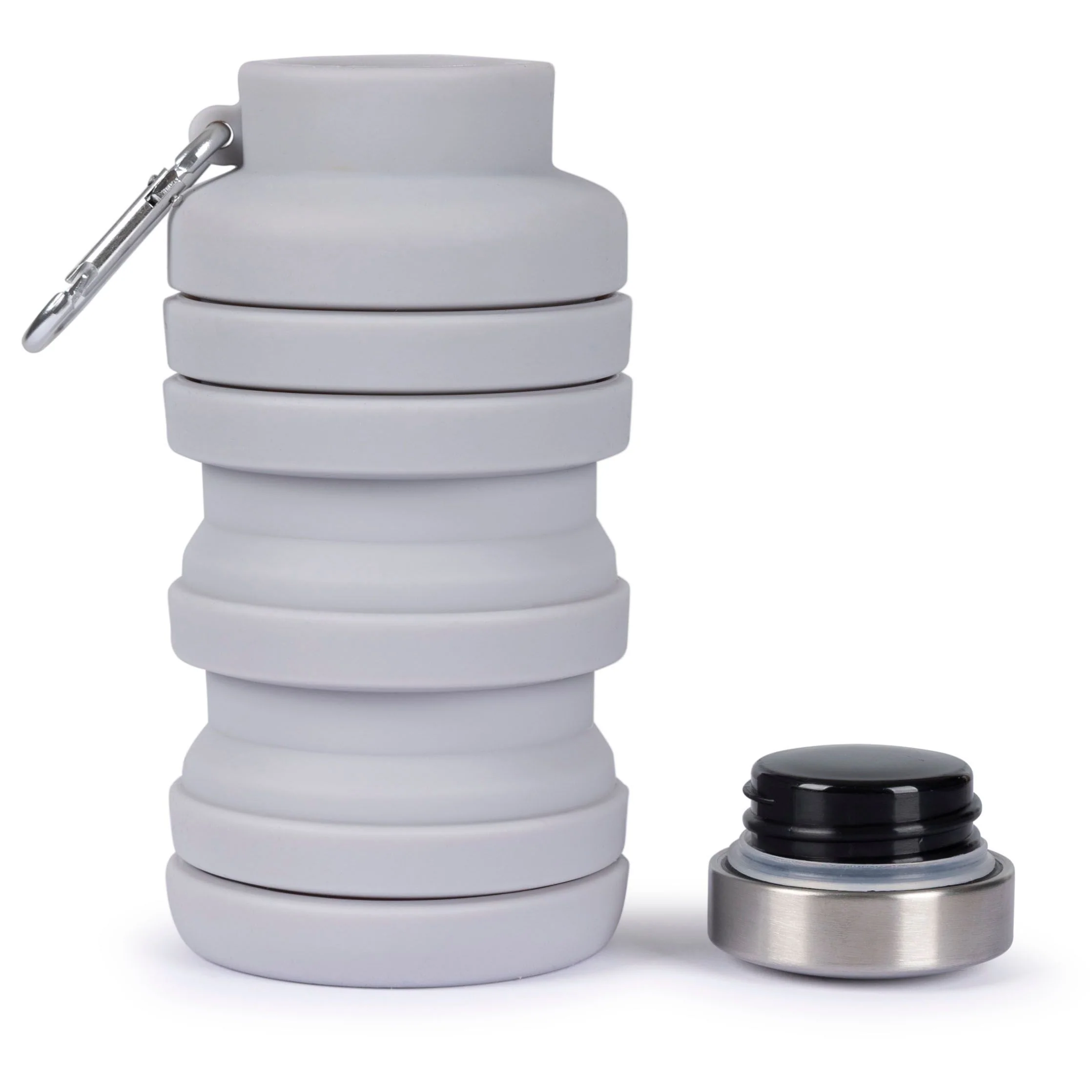 Vavo Folded Silicone Bottle With Carabineer 0.5L in Platinum - Image 4