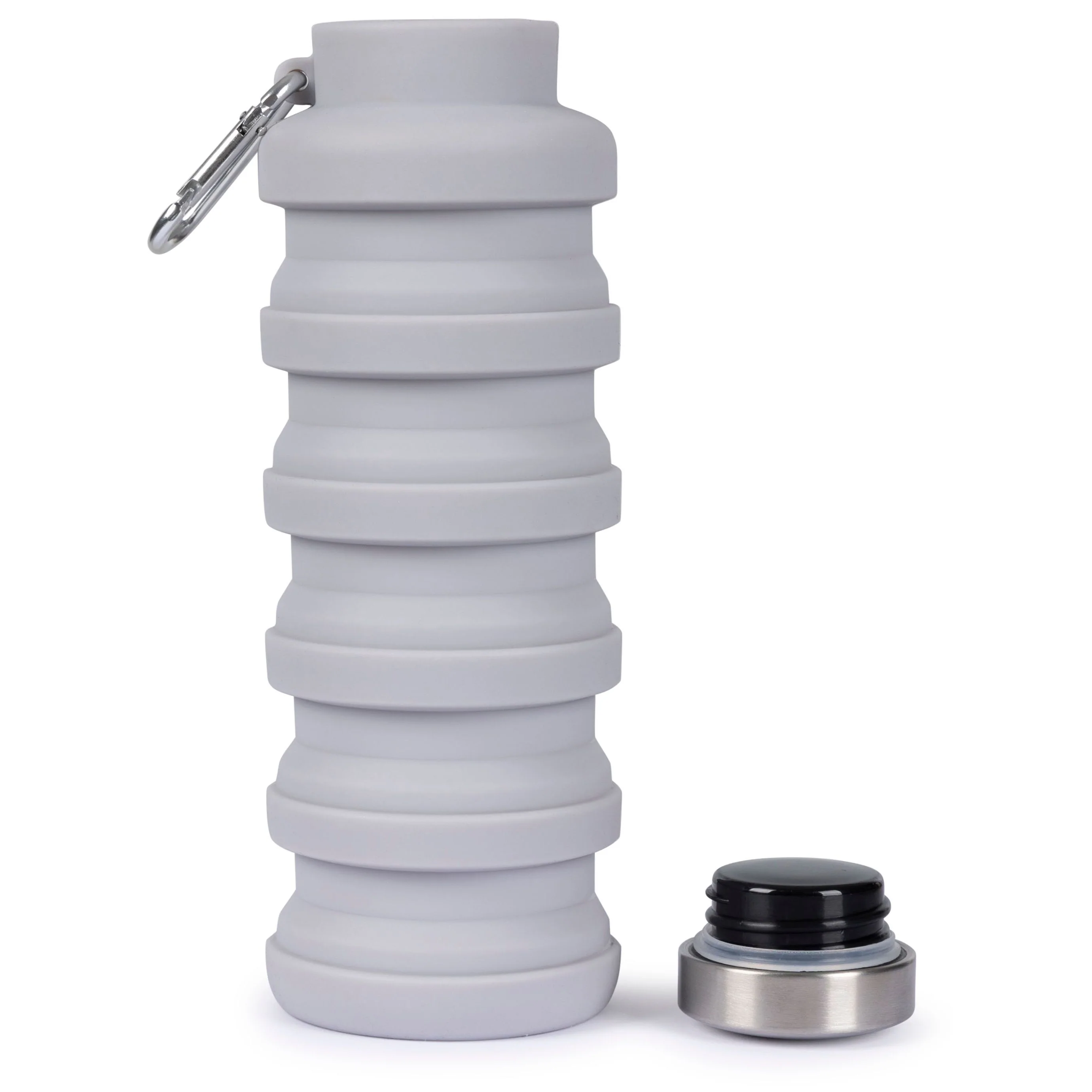 Vavo Folded Silicone Bottle With Carabineer 0.5L in Platinum - Image 5