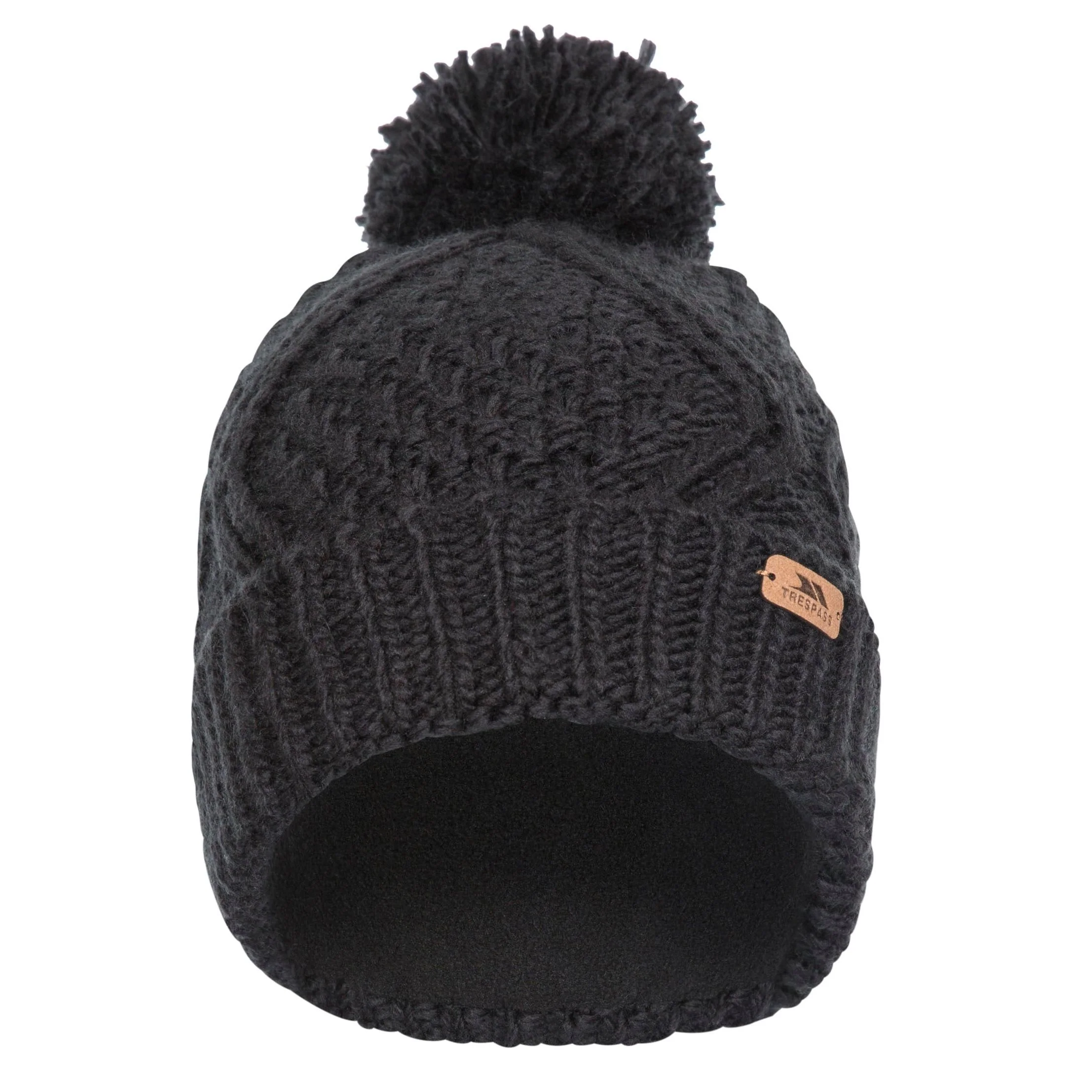 Zyra Women's Knitted Bobble Hat in Black with Fleece Lining - Image 2