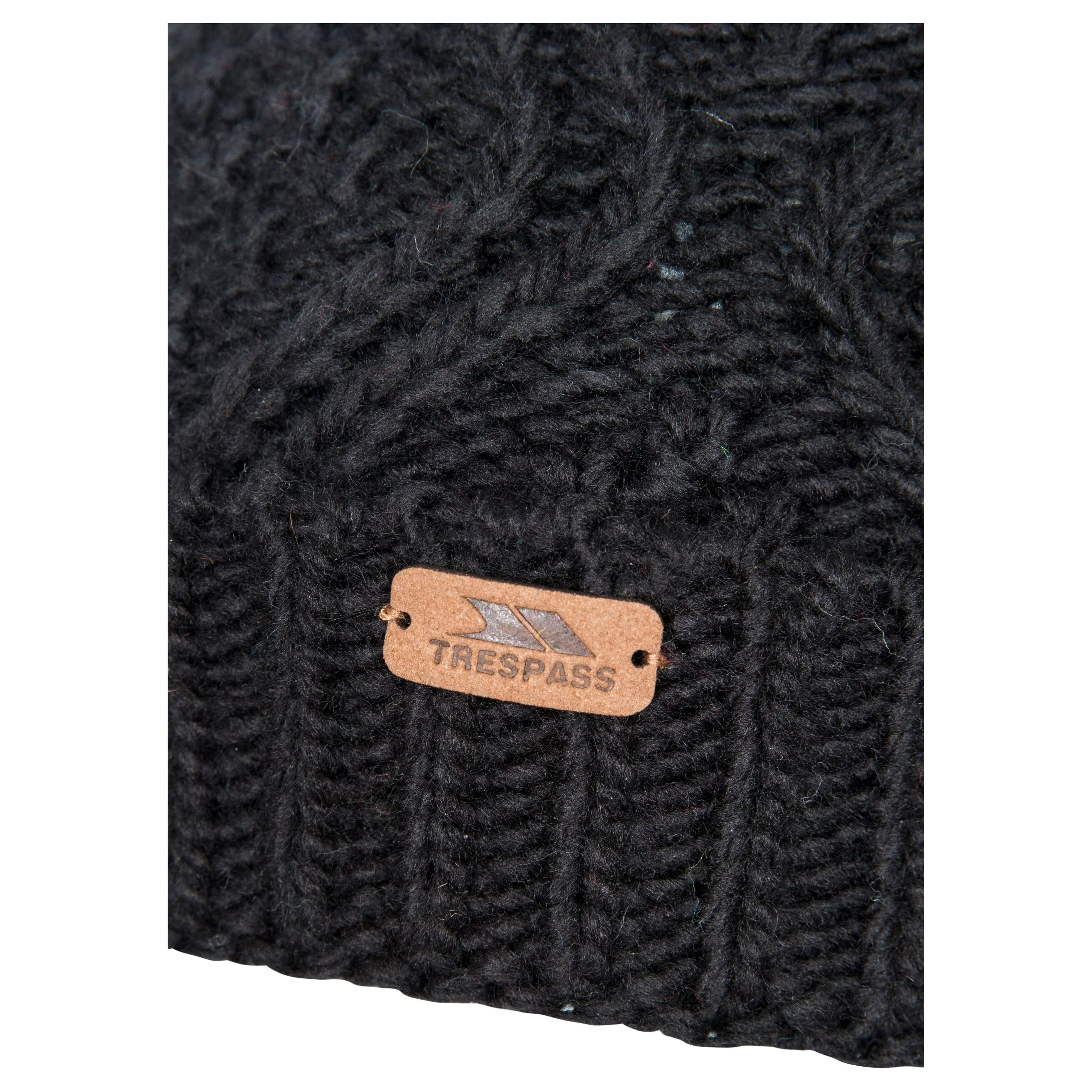 Zyra Women's Knitted Bobble Hat in Black with Fleece Lining - Image 3